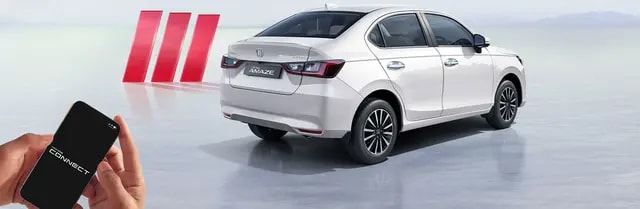 New Amaze rear three-quarter view with the Honda CONNECT app